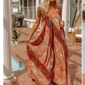 Aakaa Orange Paisley Jumpsuit